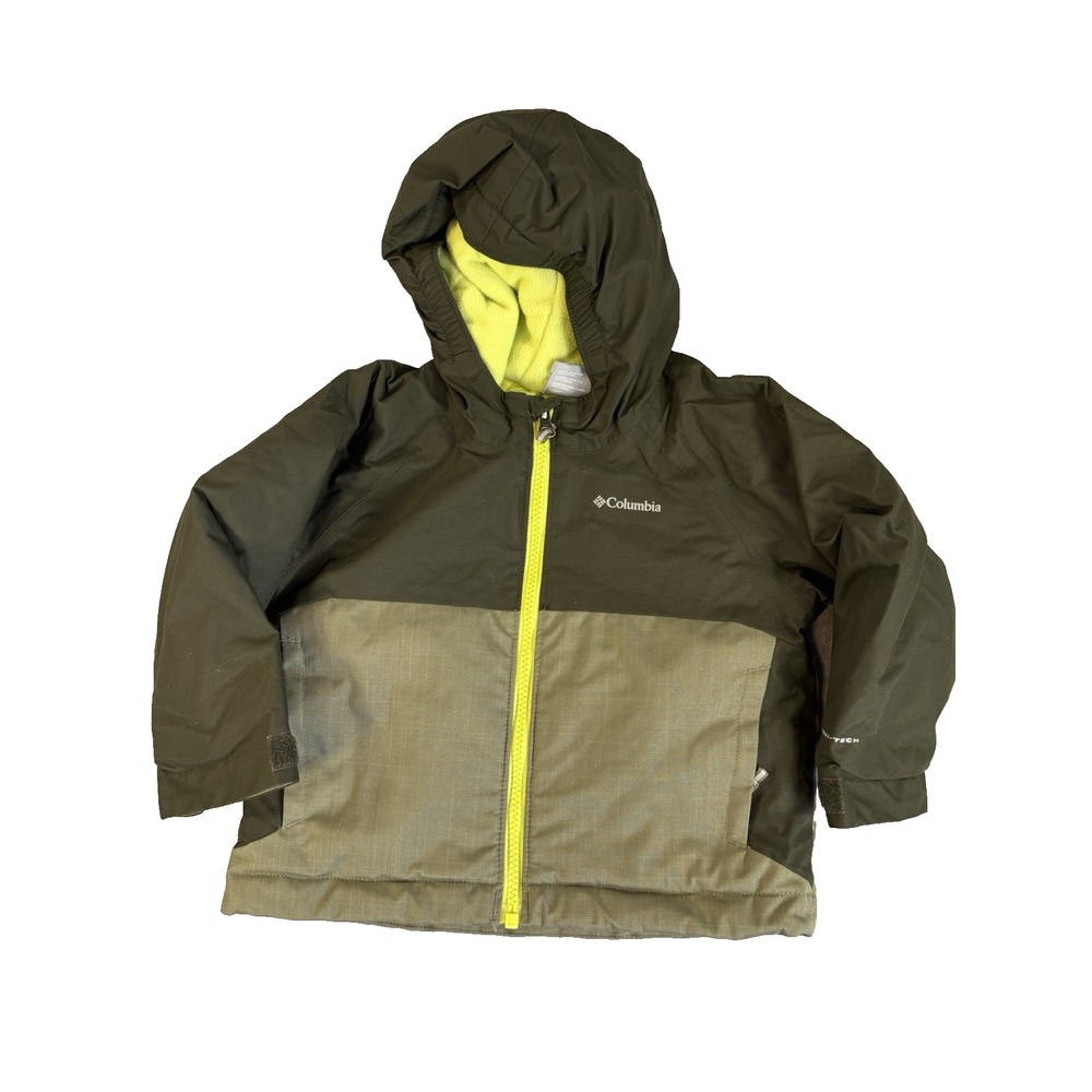 Columbia Rain-Zilla 2T Jacket Olive Green Yellow Colorblock Hooded Coat Winter